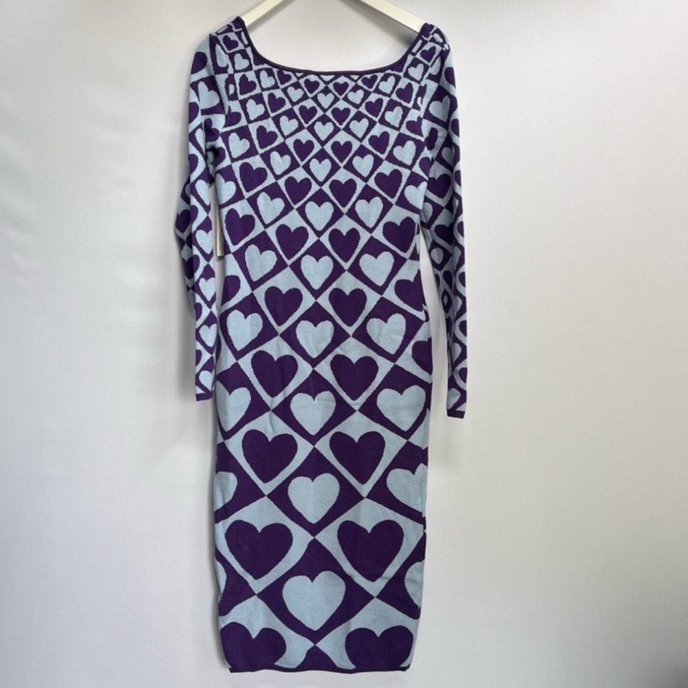 NWT Farm Rio Heart Print Long-Sleeve Midi Sweater Dress, size M - Picture 10 of 10